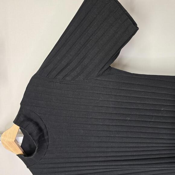 Zara Black Ribbed Midi Dress with Short Sleeves‎ XL - Picture 3 of 4
